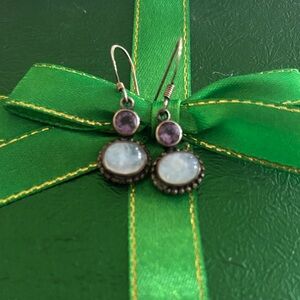 Chic Vintage Amethyst and Moonstone Drop Earrings 925